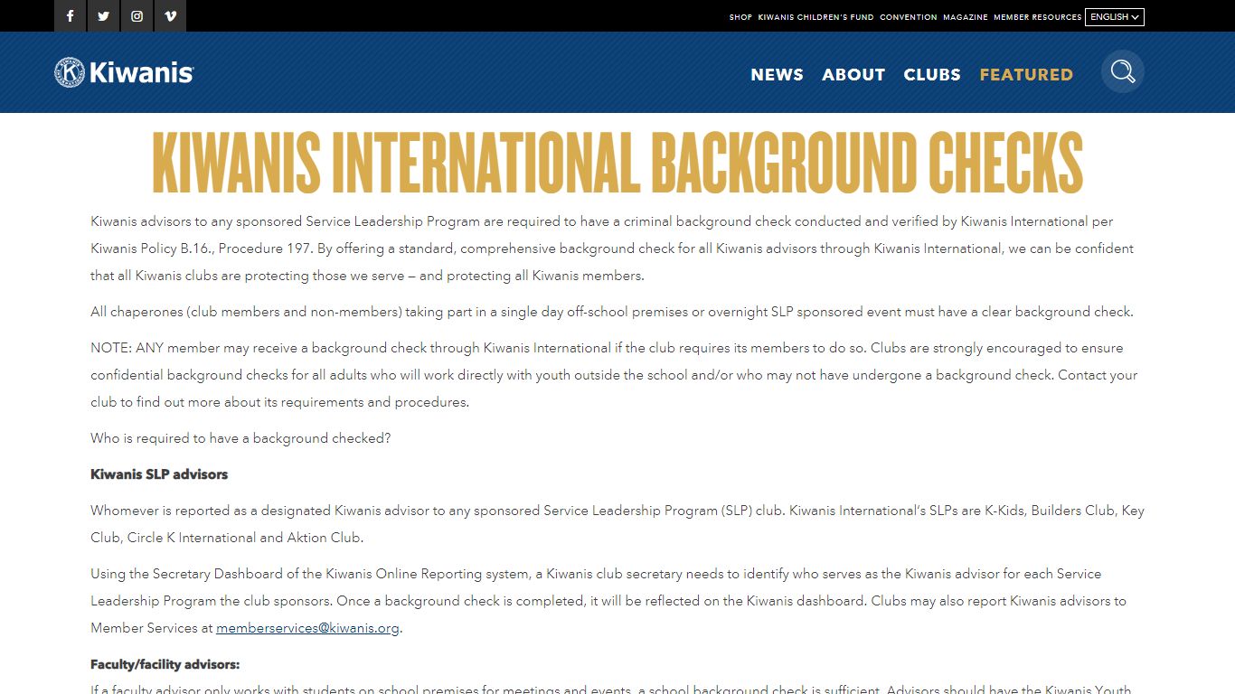 Kiwanis International Background Checks